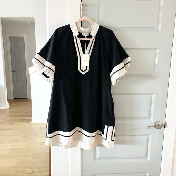 NWT Entro Linen Blend Puff Sleeve Border Dress - Picture 9 of 11